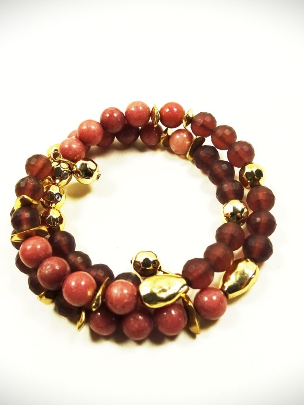 GORJANA Yellow Gold Plated Hammered Multicolor Glass Beads Memory Wire Bracelet